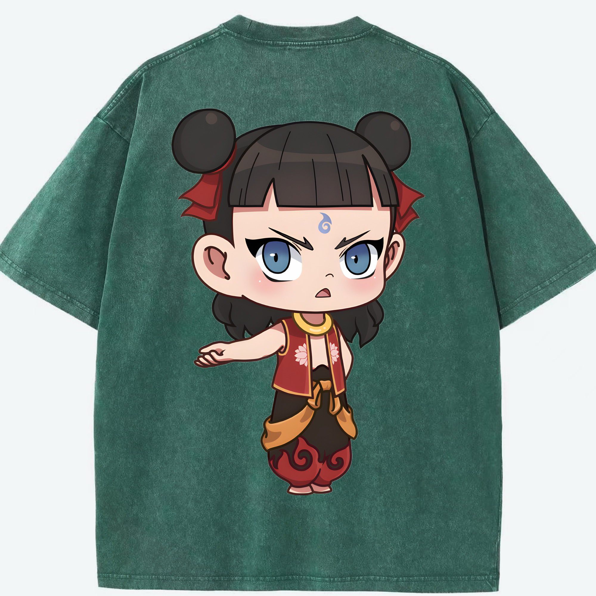 （画像用） Ne Zha 2 ナタ 魔童の大暴れ 綿100% ヴィンテージ風 半袖Tシャツ（背面プリント）